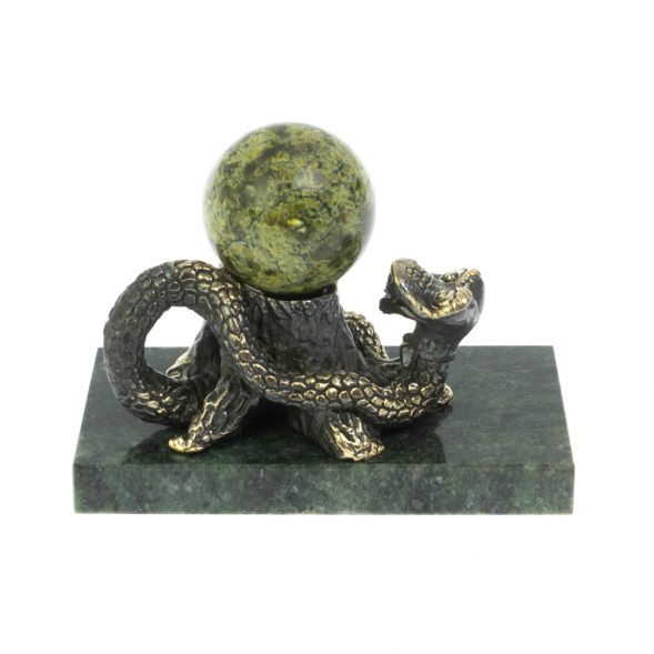 Статуэтка «Змея у пня» с шаром бронза змеевик 128656