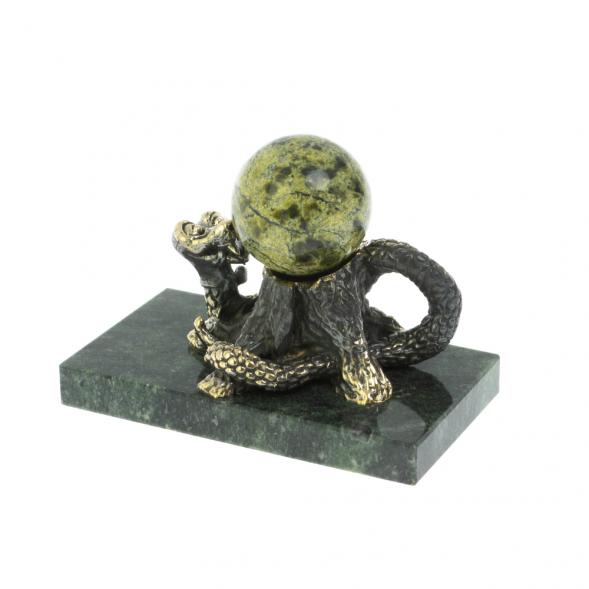 Статуэтка «Змея у пня» с шаром бронза змеевик 128656