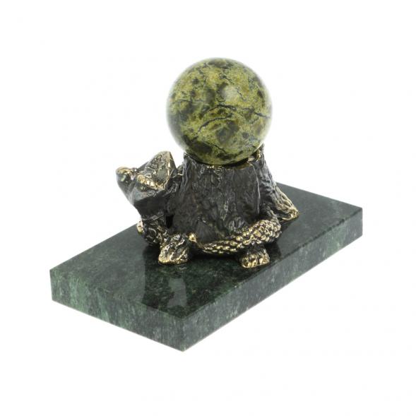 Статуэтка «Змея у пня» с шаром бронза змеевик 128656