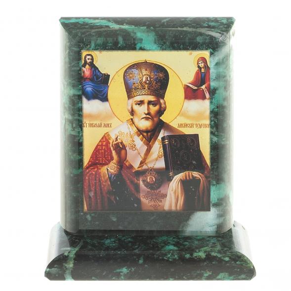 Икона настольная Николай Чудотворец малая змеевик 7,5х6,5х8 см 119973