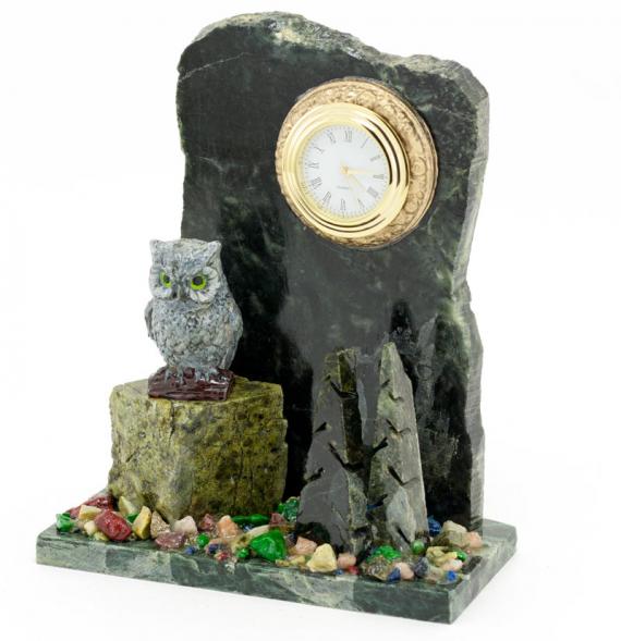 Настольные часы &amp;quot;Сова на скале&amp;quot; камень змеевик 116079