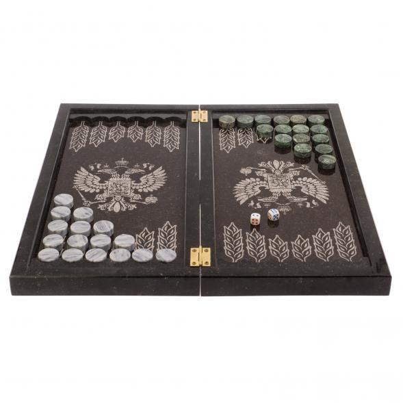 Набор игр &amp;quot;Герб России&amp;quot; 3 в 1: шахматы, шашки, нарды камень змеевик мрамор 126563
