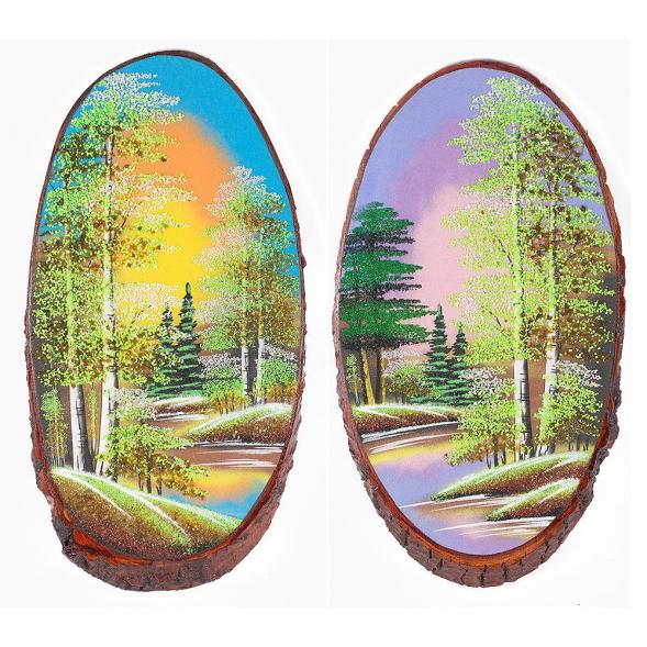 Панно на срезе дерева &amp;quot;Весна&amp;quot; вертикальное 45-50 см каменная крошка 118897