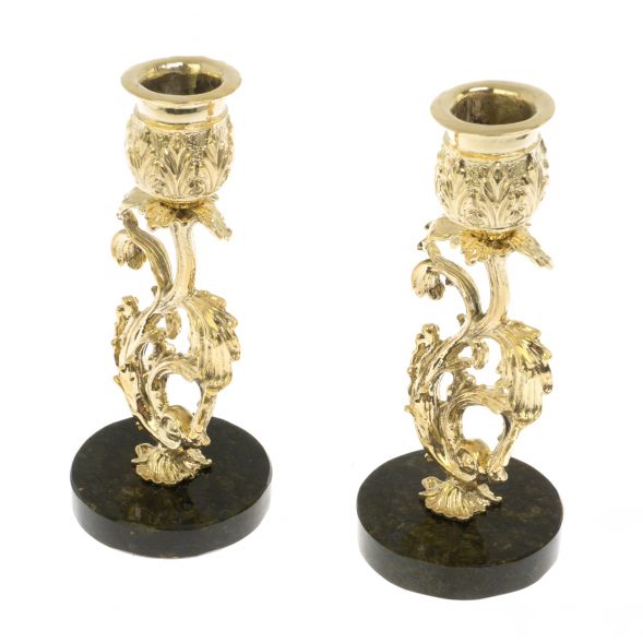 Набор подсвечников 2 шт из бронзы на подставке из змеевика 129409