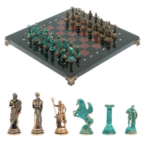 Шахматы &amp;quot;Подвиги Геракла&amp;quot; бронза / патина 28х28 см из лемезита 128196