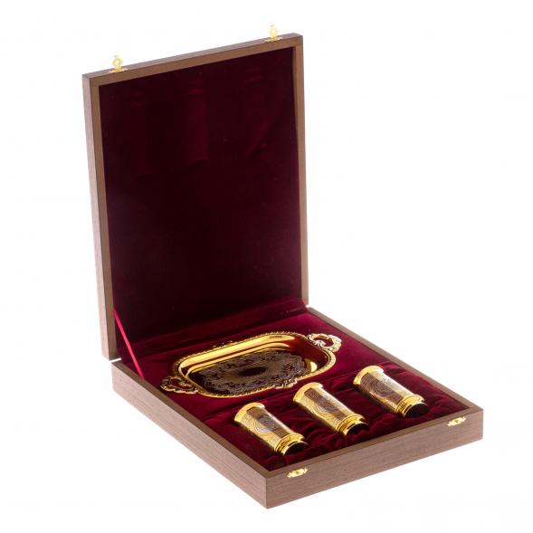 Водочный набор &amp;quot;Герб РФ&amp;quot; 3 стопки на подносе Златоуст 122275