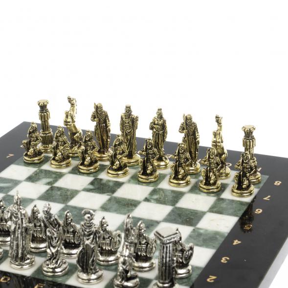 Шахматы настольные &amp;quot;Царь Леонид&amp;quot; из мрамора и змеевика 28х28 см 127736