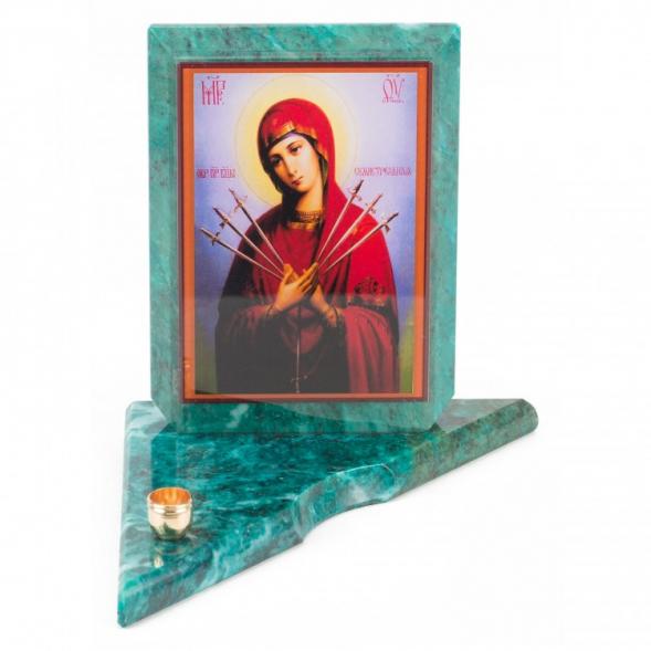 Икона с подсвечником Семистрельная средняя из змеевика 12х12х13 см 118946