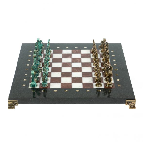 Шахматы &amp;quot;Подвиги Геракла&amp;quot; фигуры бронза / патина 28х28 см из мрамора и лемезита 128197