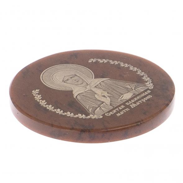 Икона в автомобиль &amp;quot;Матрона Московская&amp;quot; обсидиан коричневый 47 мм 122015