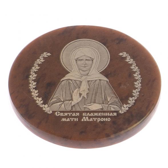 Икона в автомобиль &amp;quot;Матрона Московская&amp;quot; обсидиан коричневый 47 мм 122015