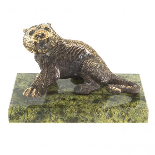 Статуэтка из бронзы &amp;quot;Рычащий тигр&amp;quot; на подставке из змеевика 122506