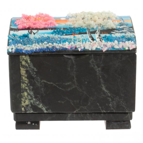 Шкатулка &amp;quot;Сундучок&amp;quot; змеевик рисунок зима 11,5х8х8 см 119793