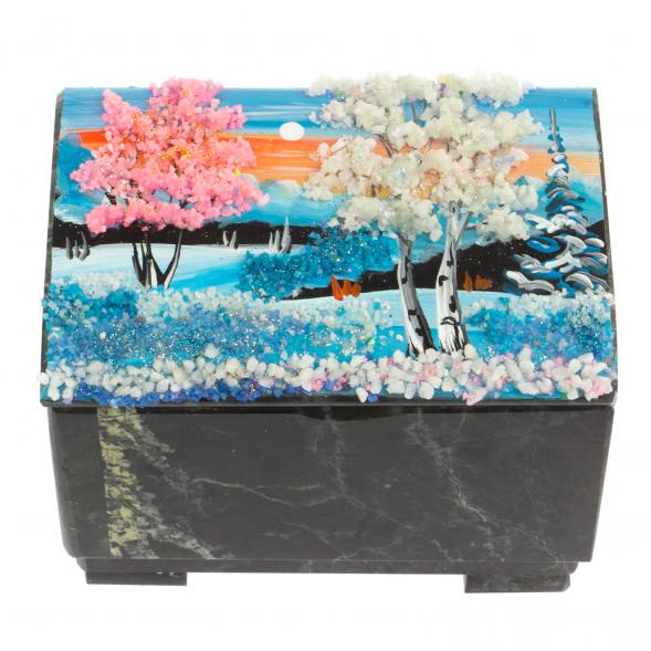 Шкатулка &amp;quot;Сундучок&amp;quot; змеевик рисунок зима 11,5х8х8 см 119793