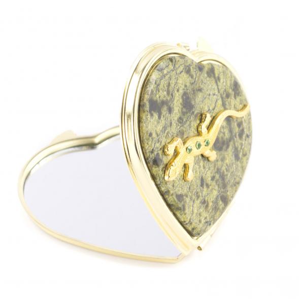 Зеркальце &amp;quot;Сердце&amp;quot; из змеевика с ящерицей цвет золото 121276