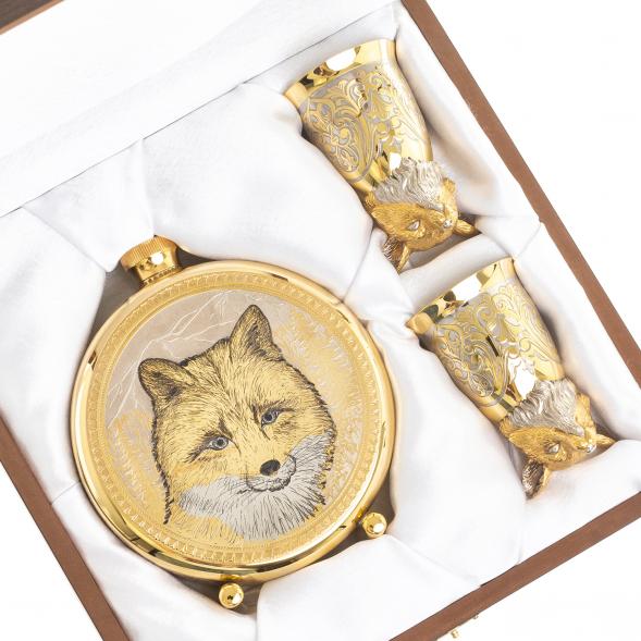 Подарочный набор &amp;quot;Лиса&amp;quot; фляжка и 2 стопки перевертыша Златоуст 123695