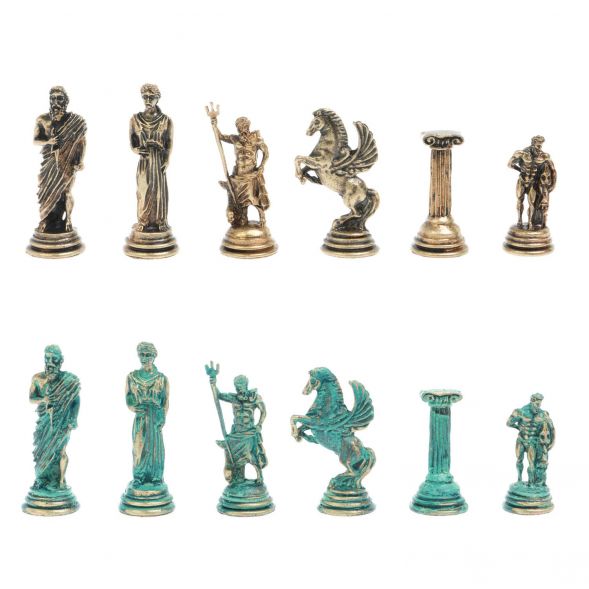 Шахматы &amp;quot;Подвиги Геракла&amp;quot; фигуры бронза / патина 28х28 см из змеевика 128199