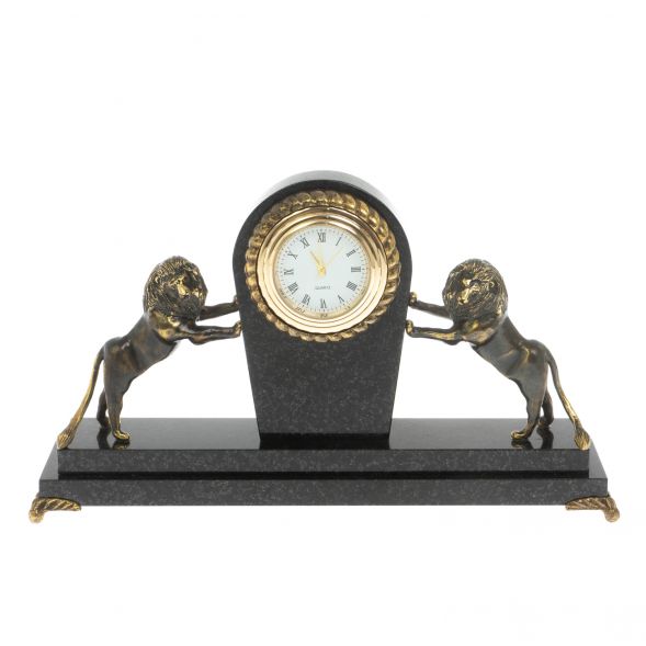Часы настольные &amp;quot;Два льва&amp;quot; долерит бронза 129262