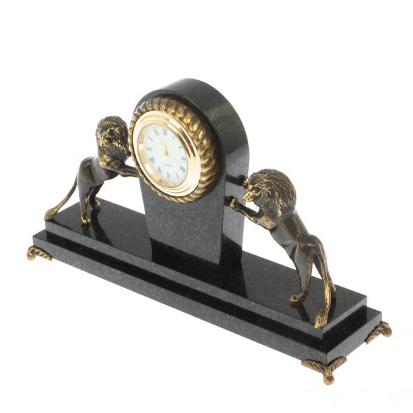 Часы настольные &amp;quot;Два льва&amp;quot; долерит бронза 129262