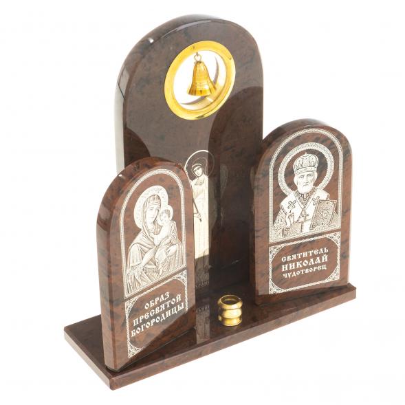 Икона большая триптих &amp;quot;Ангел, Богородица, Николай&amp;quot; камень обсидиан 122916
