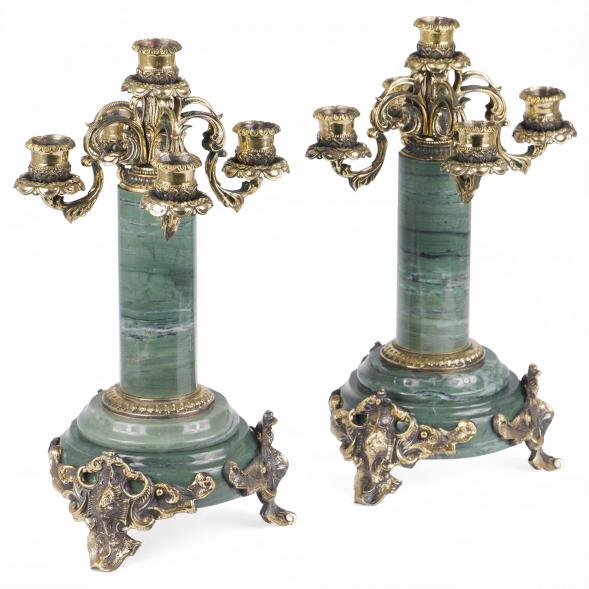 Бронзовые 5-ти рожковые канделябры на камне пара 119150