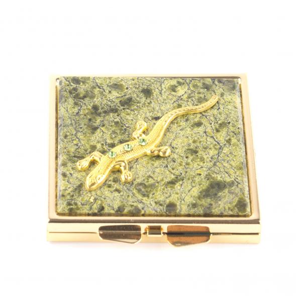 Зеркальце квадратное из змеевика с ящерицей цвет золото 121279