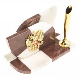 Визитница "Шахматная" с подставкой под ручку камень мрамор, лемезит