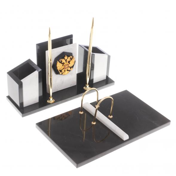 Письменный набор &amp;quot;Канцелярский&amp;quot; с гербом камень мрамор 124047