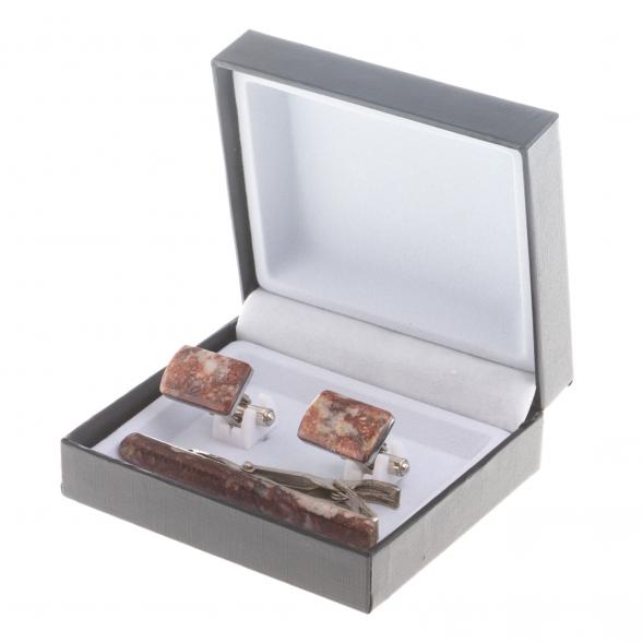 Набор запонки прямоугольные и зажим для галстука камень авантюрин 124461