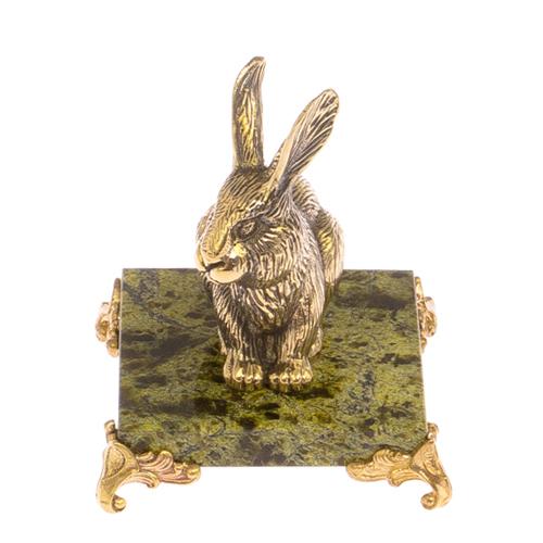 Статуэтка из бронзы &amp;quot;Кролик&amp;quot; на подставке из змеевика 125268