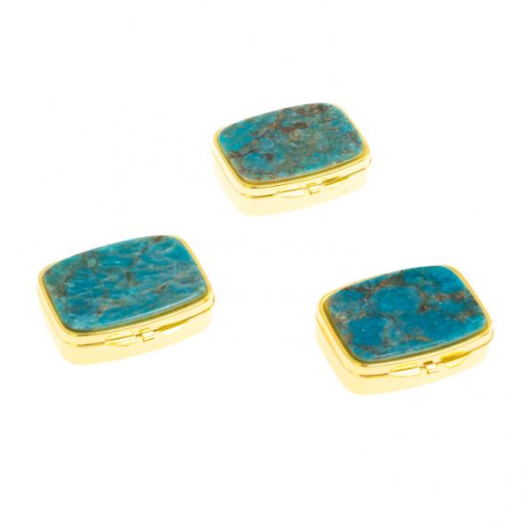 Таблетница на 2 отделения камень голубой апатит цвет золото 126711