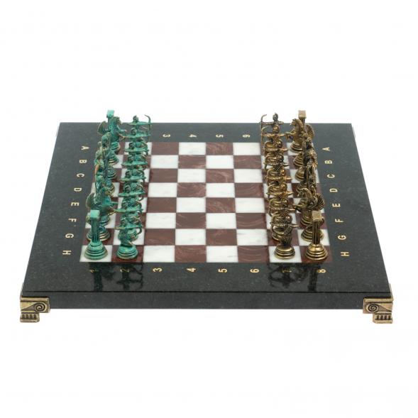 Шахматы &amp;quot;Римские лучники&amp;quot; фигуры бронза / патина 28х28 см из мрамора и лемезита 128202