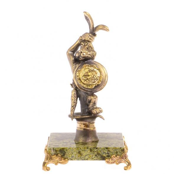 Статуэтка из бронзы &amp;quot;Кролик - фокусник&amp;quot; на подставке из змеевика 125269