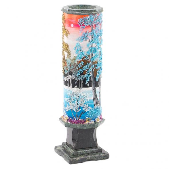 Декоративная ваза из камня &amp;quot;Зима&amp;quot; рисунок из каменной крошки 8х8х29 см 120159