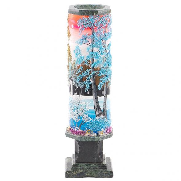Декоративная ваза из камня &amp;quot;Зима&amp;quot; рисунок из каменной крошки 8х8х29 см 120159