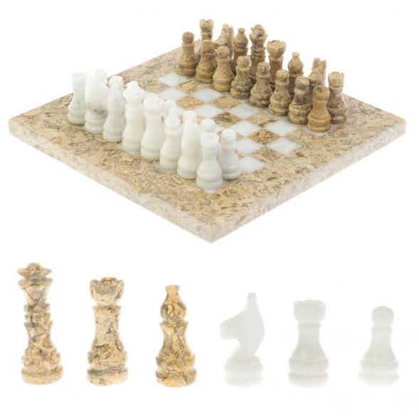 Шахматы &amp;quot;Сувенирные&amp;quot; из ракушечника и белого мрамора доска 20х20 см 128886