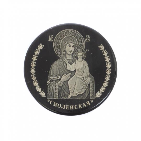 Икона в автомобиль &amp;quot;Смоленская БМ&amp;quot; обсидиан черный 47 мм 122021
