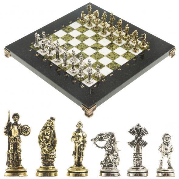 Шахматы &amp;quot;Дон Кихот&amp;quot; доска 28х28 см из камня мрамор змеевик 122684