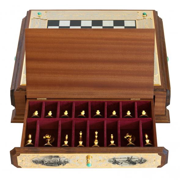 Подарочные шахматы из камня &amp;quot;Баталия&amp;quot; Златоустовская гравюра 113329