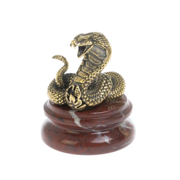 Статуэтка «Кобра» из бронзы на подставке из яшмы 5×5х6,5 см 128118