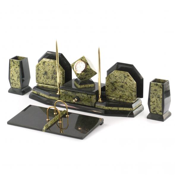 Письменный прибор &amp;quot;Куб&amp;quot; камень змеевик 121192