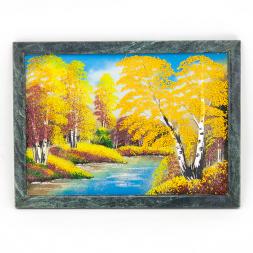 Картина из камня "Осенний пейзаж" рамка змеевик 23х33 см