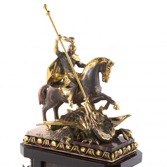 Каминные часы из бронзы &amp;quot;Георгий Победоносец&amp;quot; с подсвечниками камень яшма 113588