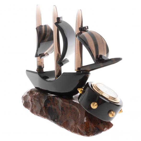 Настольные часы &amp;quot;Парусник&amp;quot; из черного обсидиана 124377