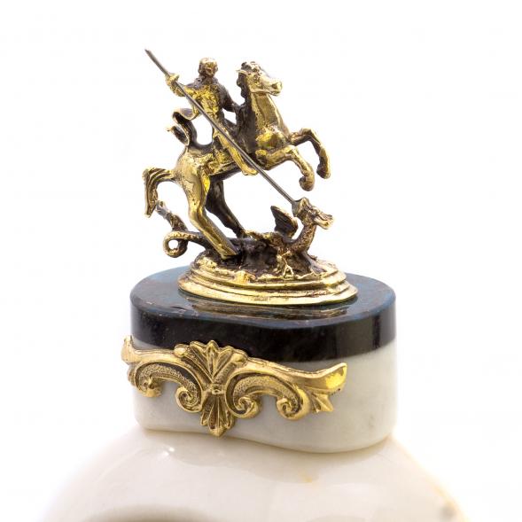 Часы &amp;quot;Георгий Победоносец&amp;quot; из мрамора и лабрадорита 124835