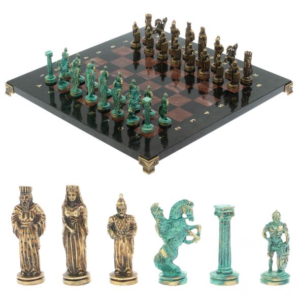 Шахматы &amp;quot;Александр Макендонский&amp;quot; фигуры бронза / патина доска 36х36 лемезит 128367