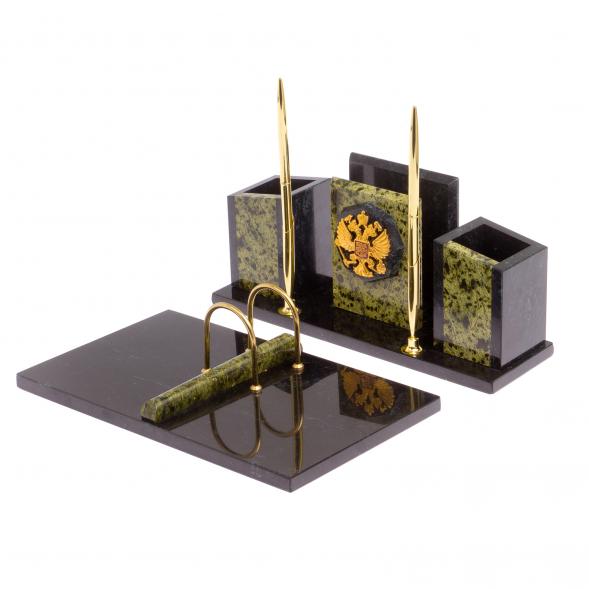 Письменный набор &amp;quot;Канцелярский&amp;quot; с гербом камень змеевик 124051