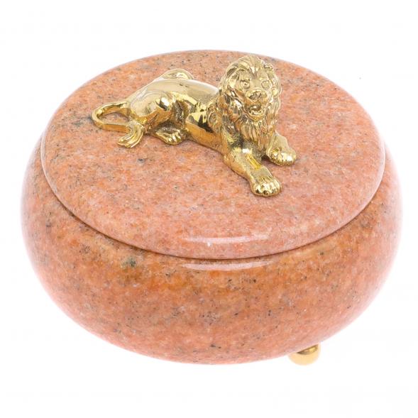 Шкатулка &amp;quot;Лев&amp;quot; бронза розовый мрамор 125513