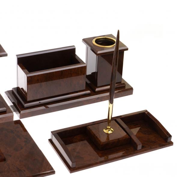 Письменный набор &amp;quot;Золотой&amp;quot; из коричневого обсидиана 126257