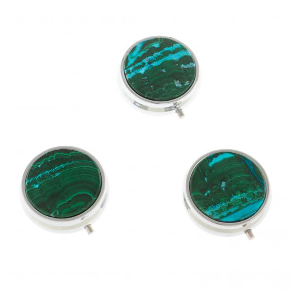 Таблетница на 3 отсека камень малахит с хризоколлой цвет серебро 126715